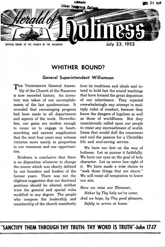 Title Page of Herald of Holiness - July 23, 1952